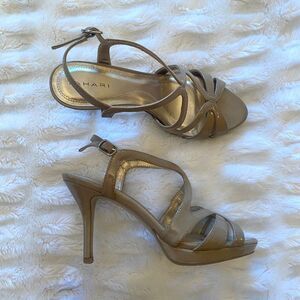 Tahari Nude Patent Leather Sandal Heels